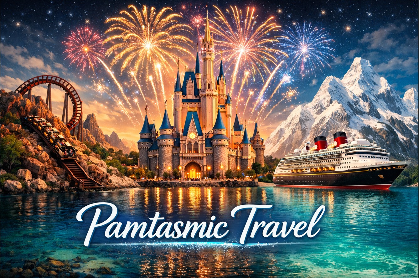 Pam y su familia en un parque temático